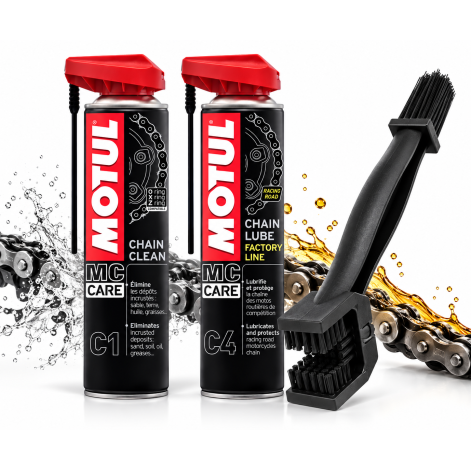 Pack Limpieza y Lubricación de Cadena Motul C1 + C4 con Cepillo Multifunción