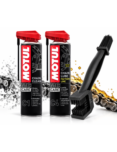 Pack Limpieza y Lubricación de Cadena Motul C1 + C4 con Cepillo Multifunción